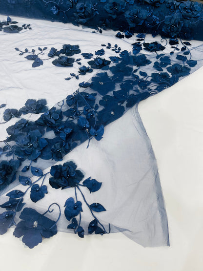 Orquidia 3d floral design embroider with pearls lace 54" Wide| New Creations Fabric & Foam Inc.