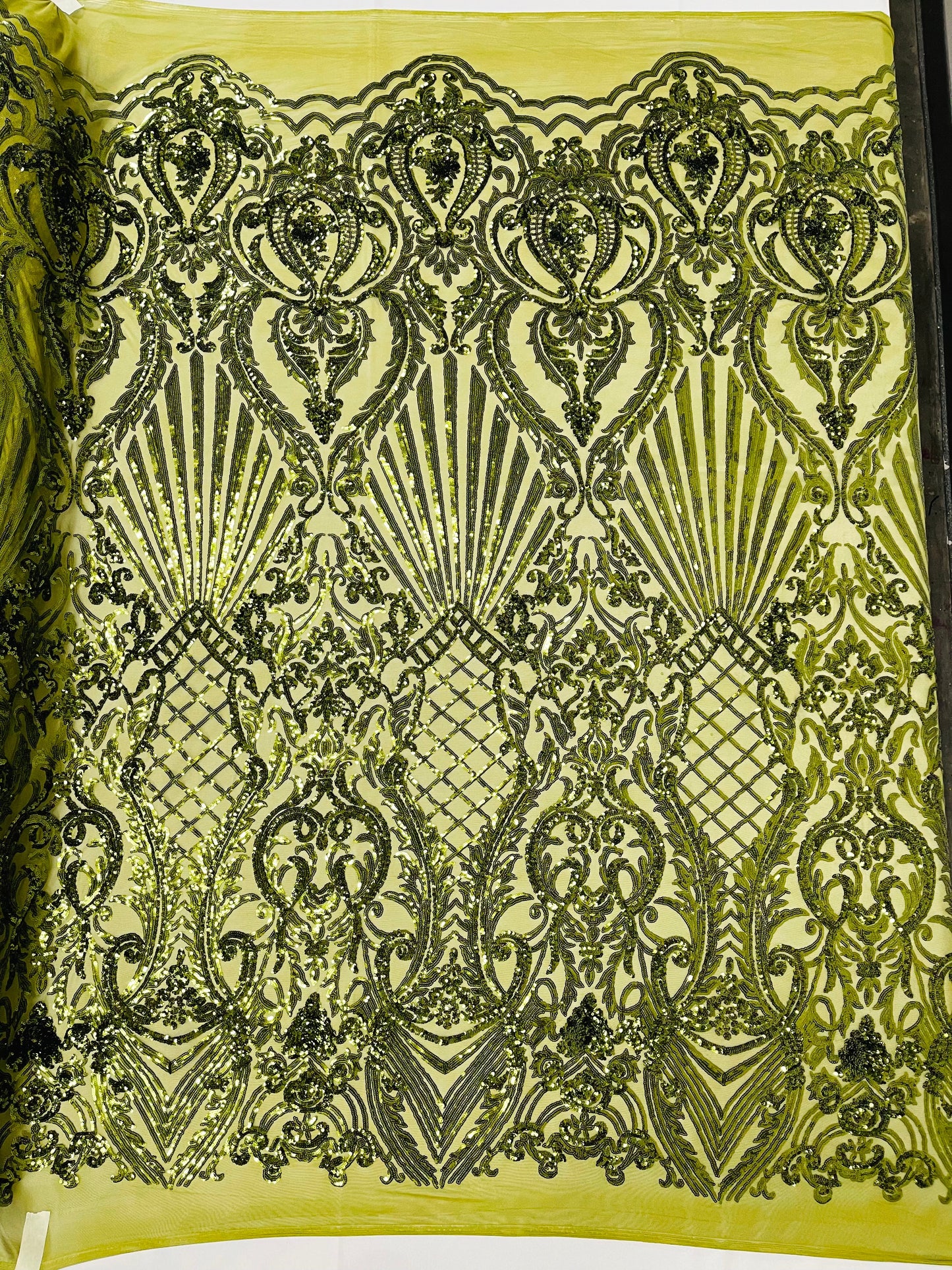 Sea Shell Sequin Damask Fabric 54” Wide| New Creations Fabric & Foam Inc.
