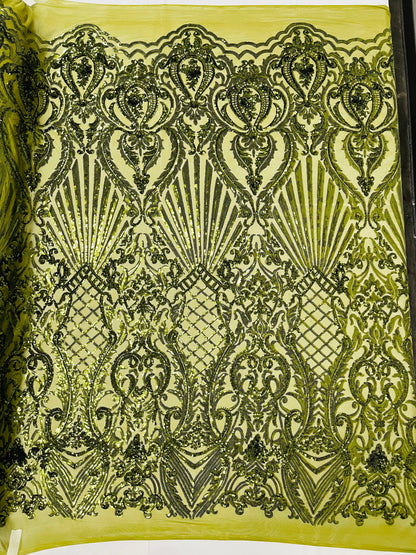 Sea Shell Sequin Damask Fabric 54” Wide| New Creations Fabric & Foam Inc.