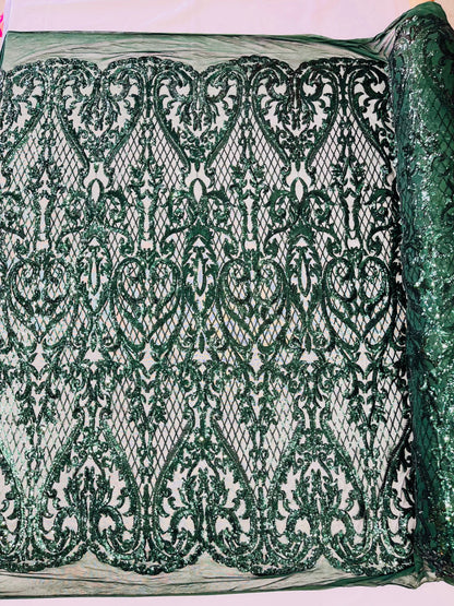 Heart Sequin Damask Fabric 54” Wide| New Creations Fabric & Foam Inc.