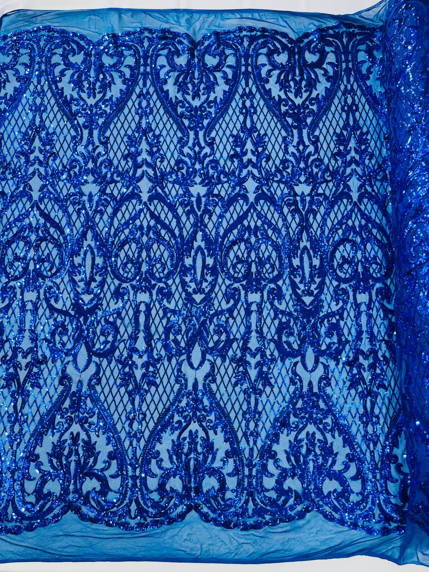 Heart Sequin Damask Fabric 54” Wide| New Creations Fabric & Foam Inc.