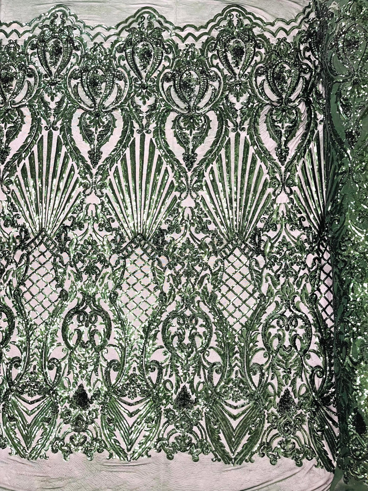 Sea Shell Sequin Damask Fabric 54” Wide| New Creations Fabric & Foam Inc.