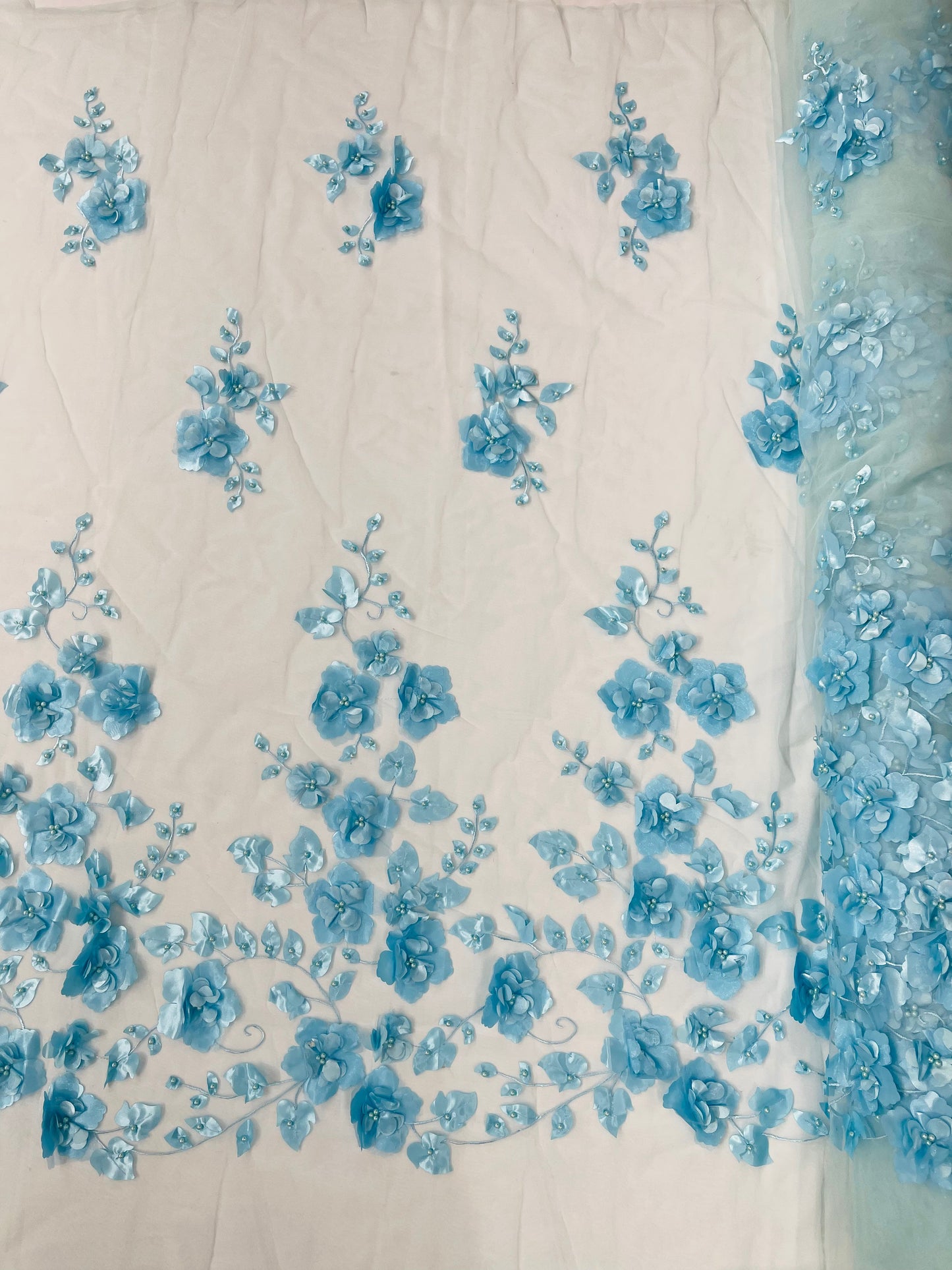 Orquidia 3d floral design embroider with pearls lace 54" Wide| New Creations Fabric & Foam Inc.