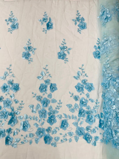 Orquidia 3d floral design embroider with pearls lace 54" Wide| New Creations Fabric & Foam Inc.