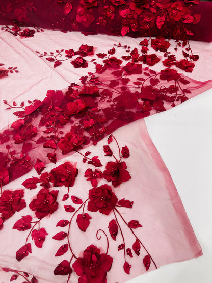 Orquidia 3d floral design embroider with pearls lace 54" Wide| New Creations Fabric & Foam Inc.