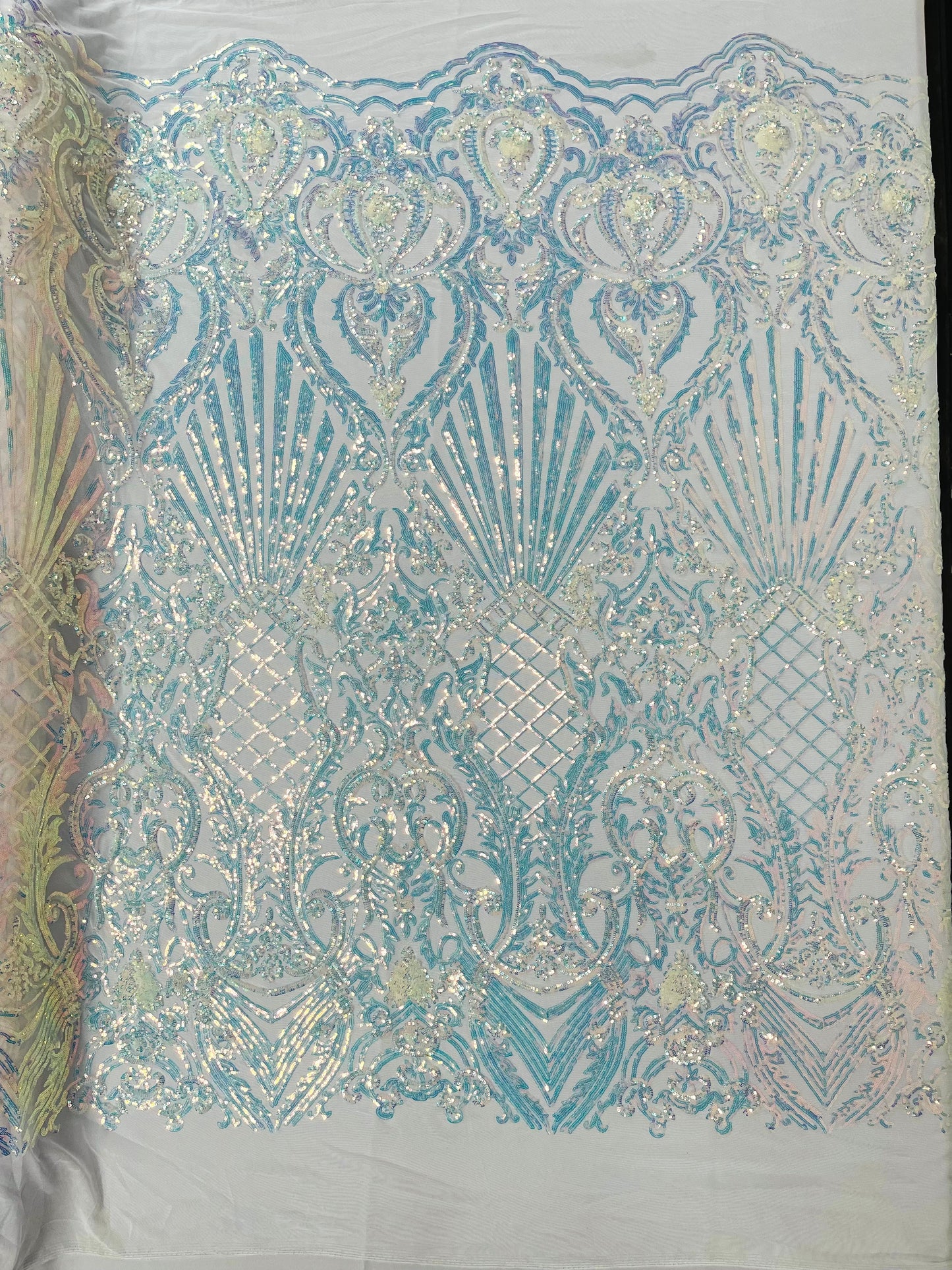 Sea Shell Sequin Damask Fabric 54” Wide| New Creations Fabric & Foam Inc.