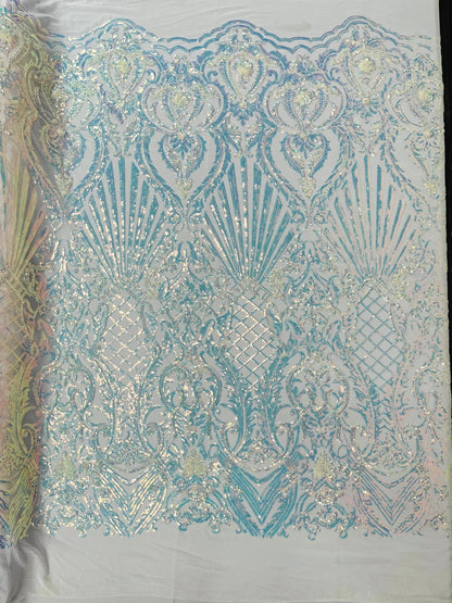 Sea Shell Sequin Damask Fabric 54” Wide| New Creations Fabric & Foam Inc.