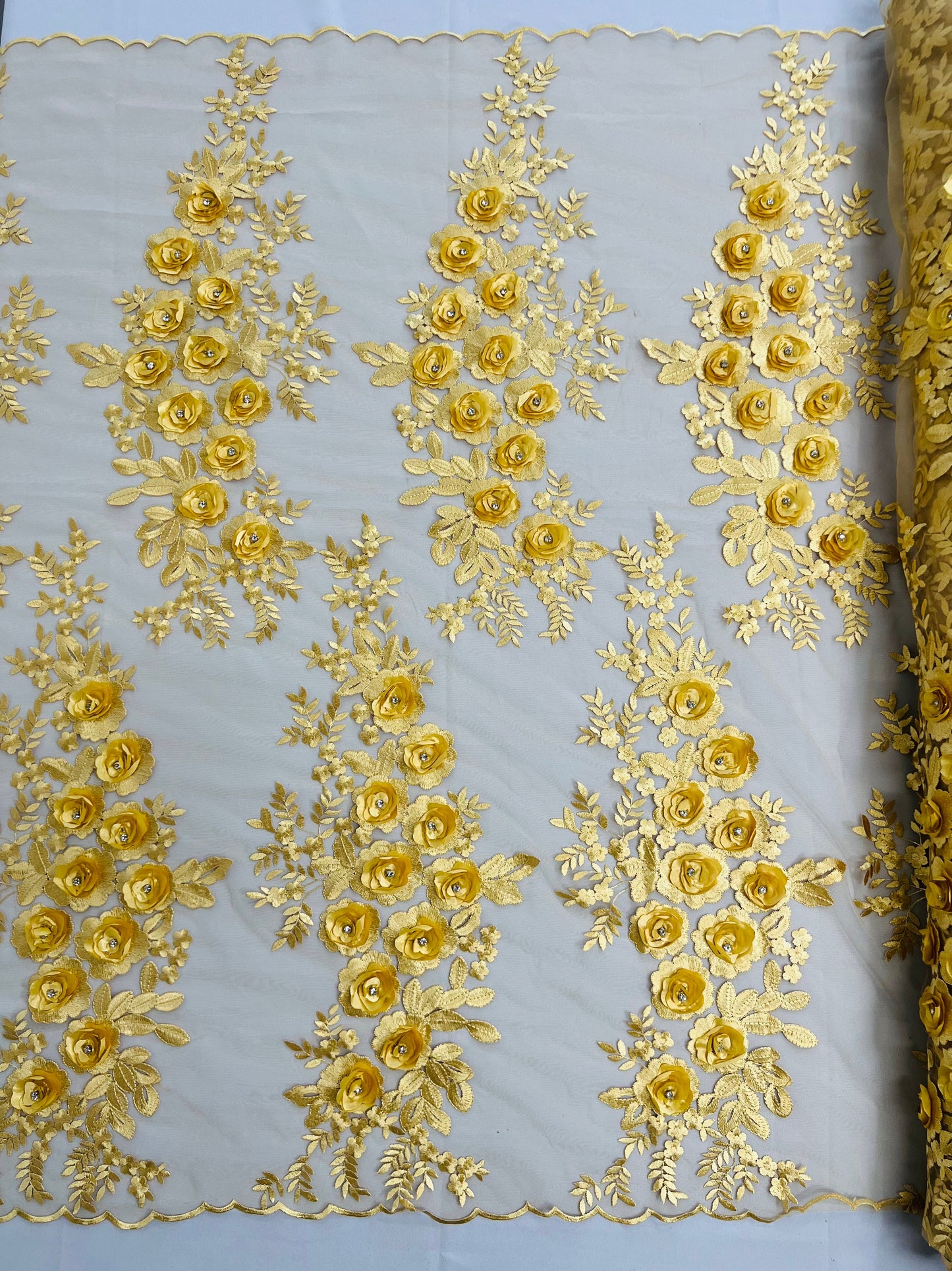 Rosa 3d Floral Design With Rhinestones 54" Wide| New Creations Fabric & Foam Inc.