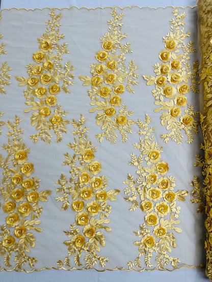 Rosa 3d Floral Design With Rhinestones 54" Wide| New Creations Fabric & Foam Inc.