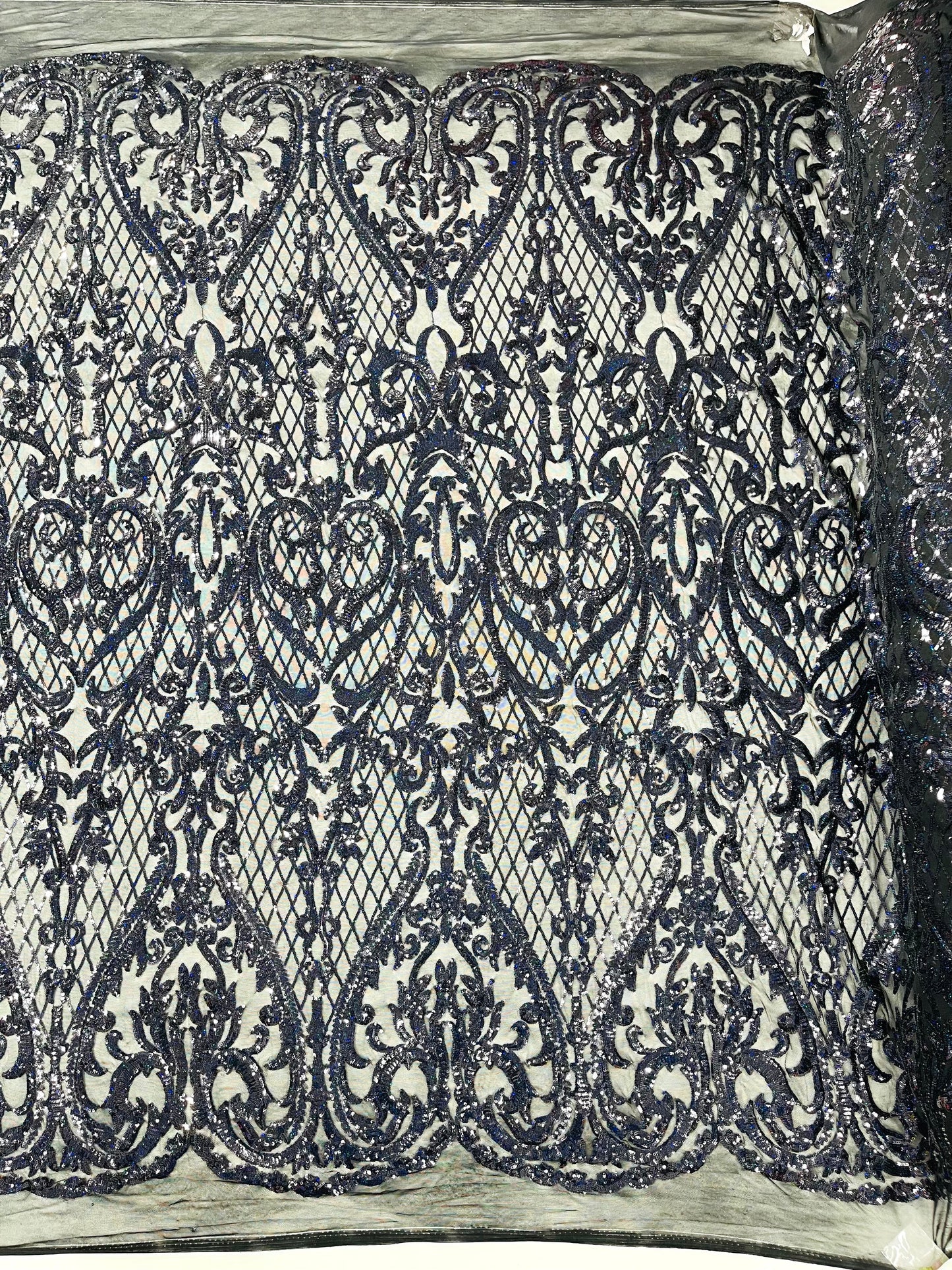 Heart Sequin Damask Fabric 54” Wide| New Creations Fabric & Foam Inc.