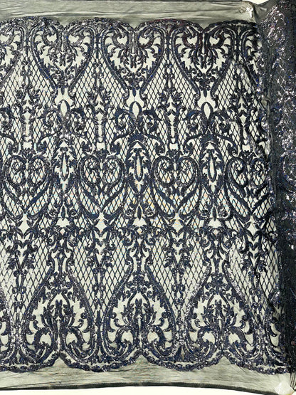 Heart Sequin Damask Fabric 54” Wide| New Creations Fabric & Foam Inc.