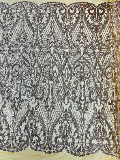 Heart Sequin Damask Fabric 54” Wide| New Creations Fabric & Foam Inc.