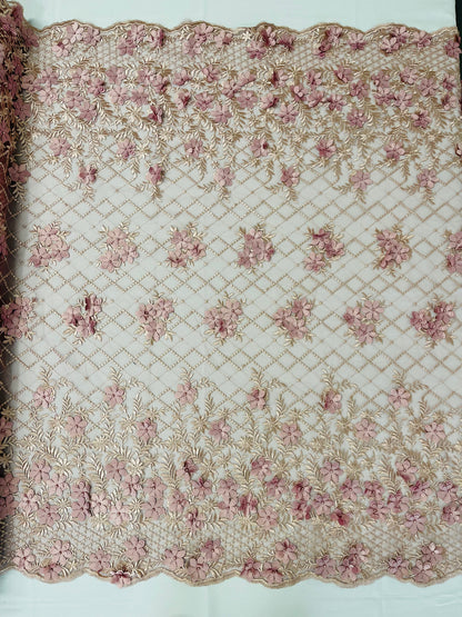 Lia 3d Floral Design Lace 54" Wide| New Creations Fabric & Foam Inc.