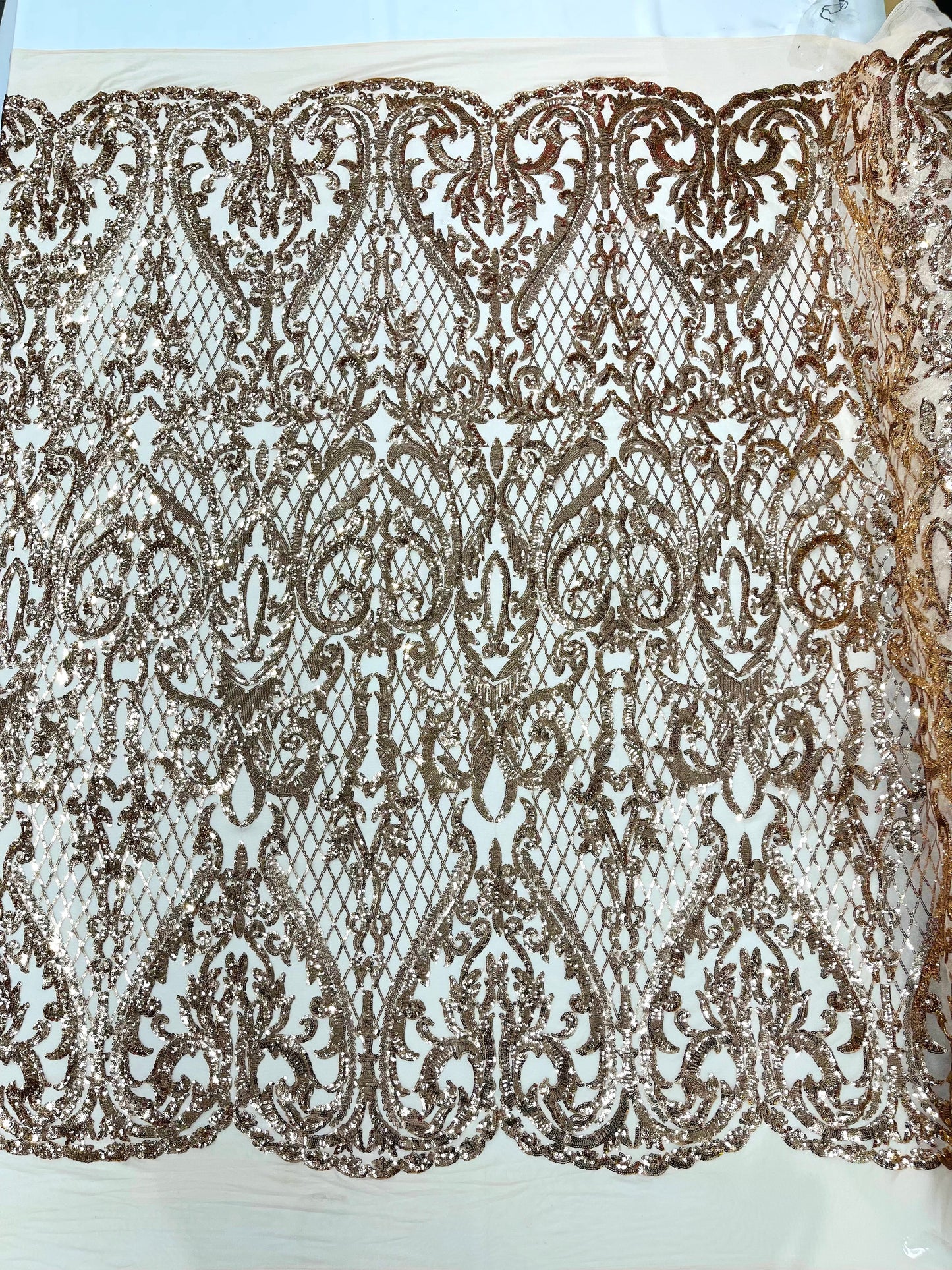 Heart Sequin Damask Fabric 54” Wide| New Creations Fabric & Foam Inc.