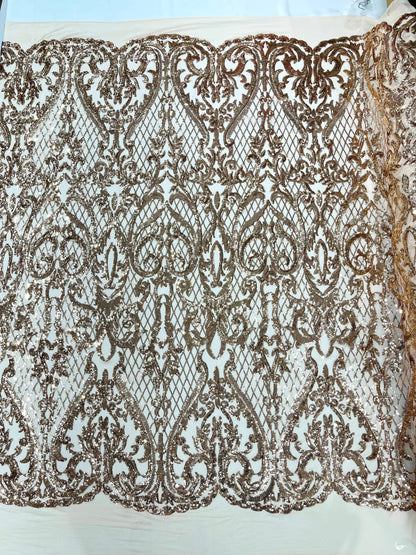 Heart Sequin Damask Fabric 54” Wide| New Creations Fabric & Foam Inc.