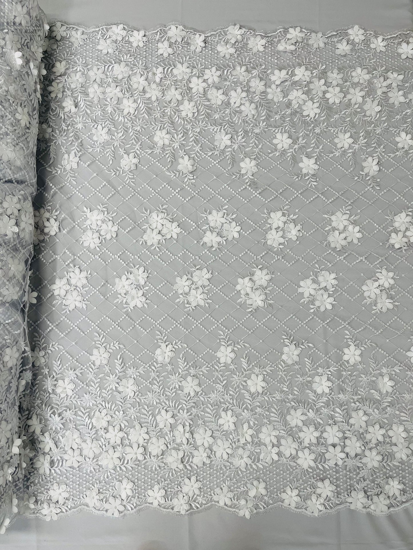 Lia 3d Floral Design Lace 54" Wide| New Creations Fabric & Foam Inc.