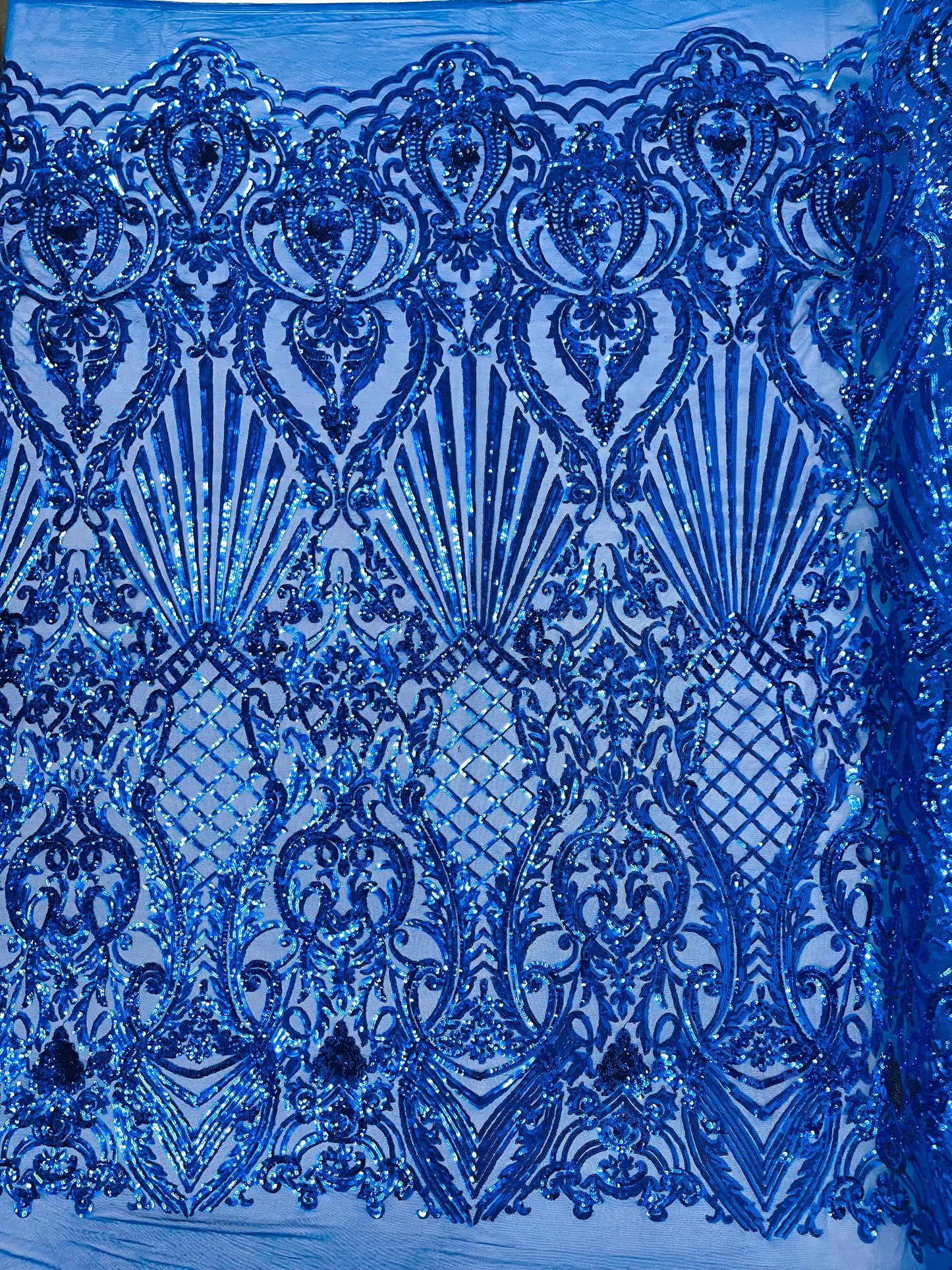 Sea Shell Sequin Damask Fabric 54” Wide| New Creations Fabric & Foam Inc.