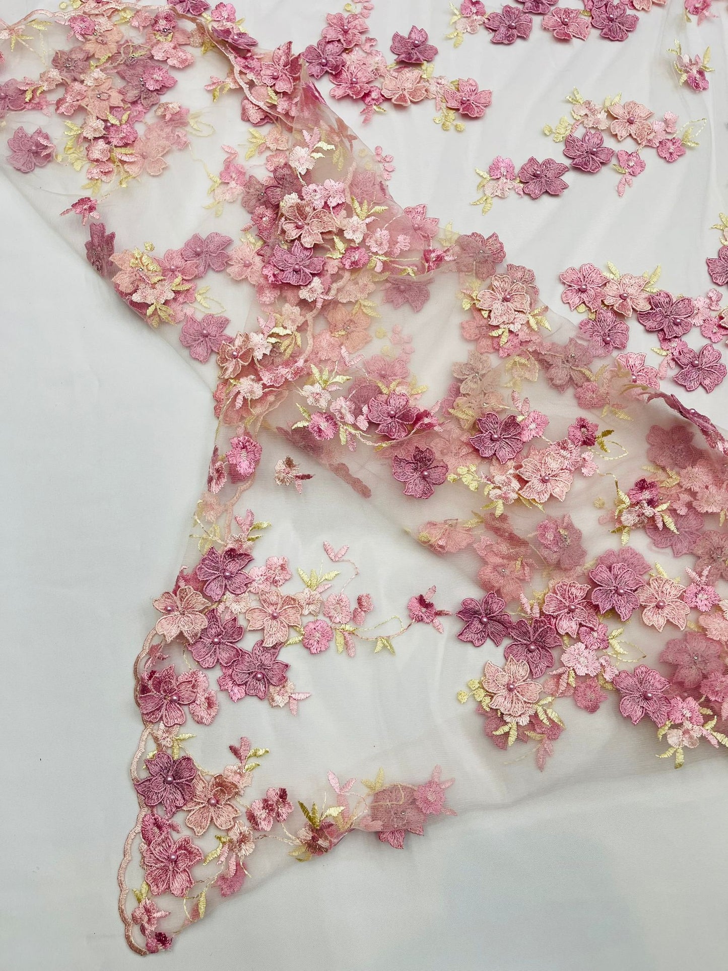 Multi Color 3d floral Daisy Design Embroider Lace 54" Wide| New Creations Fabric & Foam Inc.