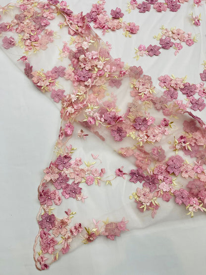 Multi Color 3d floral Daisy Design Embroider Lace 54" Wide| New Creations Fabric & Foam Inc.