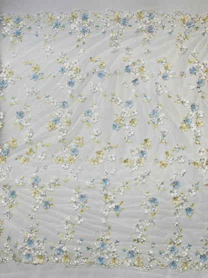 Multi Color 3d floral Daisy Design Embroider Lace 54" Wide| New Creations Fabric & Foam Inc.