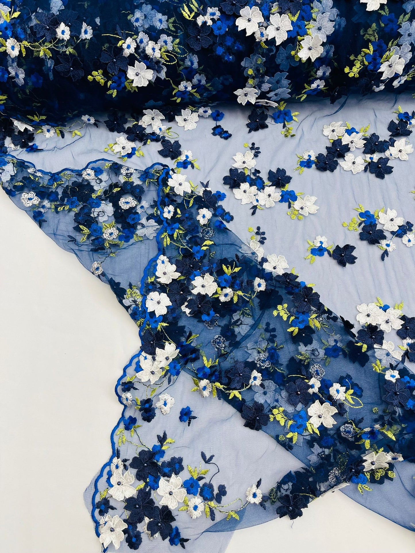 Multi Color 3d floral Daisy Design Embroider Lace 54" Wide| New Creations Fabric & Foam Inc.