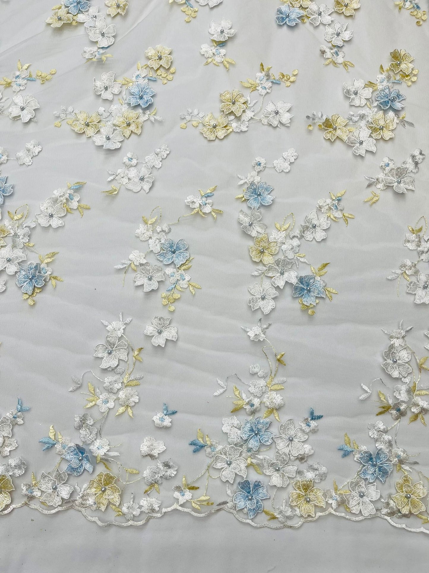 Multi Color 3d floral Daisy Design Embroider Lace 54" Wide| New Creations Fabric & Foam Inc.