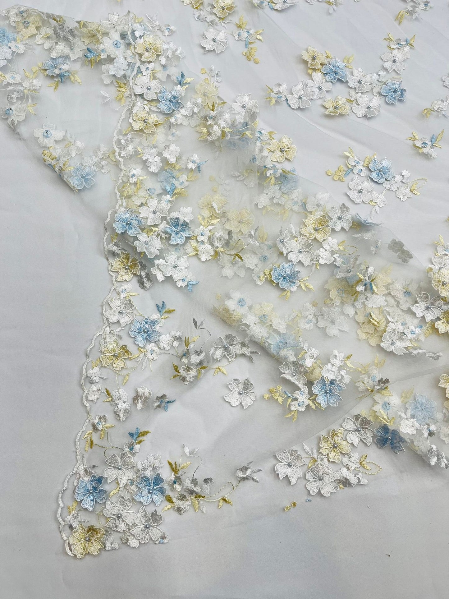 Multi Color 3d floral Daisy Design Embroider Lace 54" Wide| New Creations Fabric & Foam Inc.