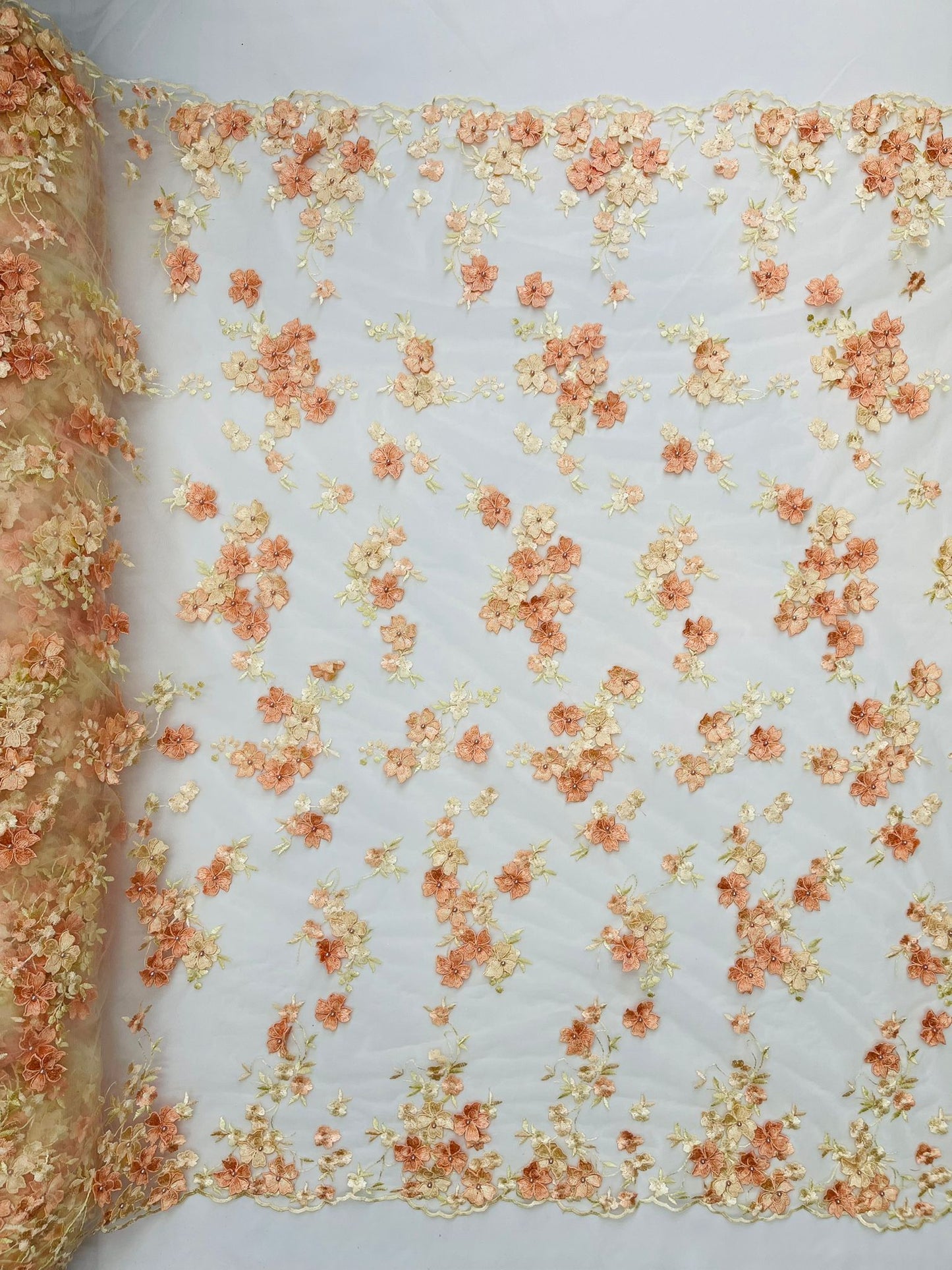 Multi Color 3d floral Daisy Design Embroider Lace 54" Wide| New Creations Fabric & Foam Inc.