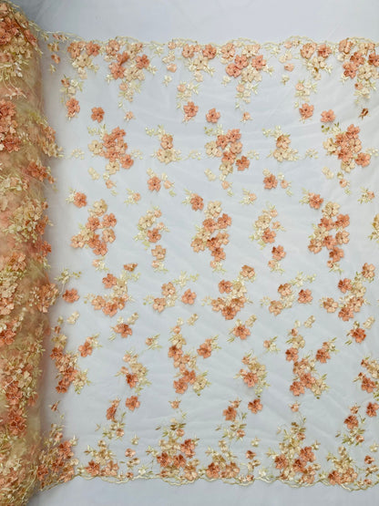 Multi Color 3d floral Daisy Design Embroider Lace 54" Wide| New Creations Fabric & Foam Inc.
