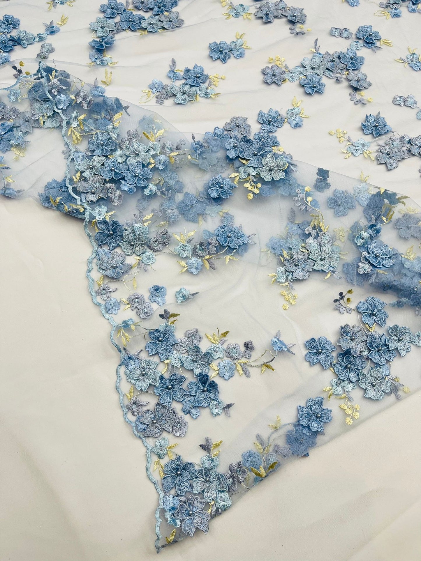 Multi Color 3d floral Daisy Design Embroider Lace 54" Wide| New Creations Fabric & Foam Inc.