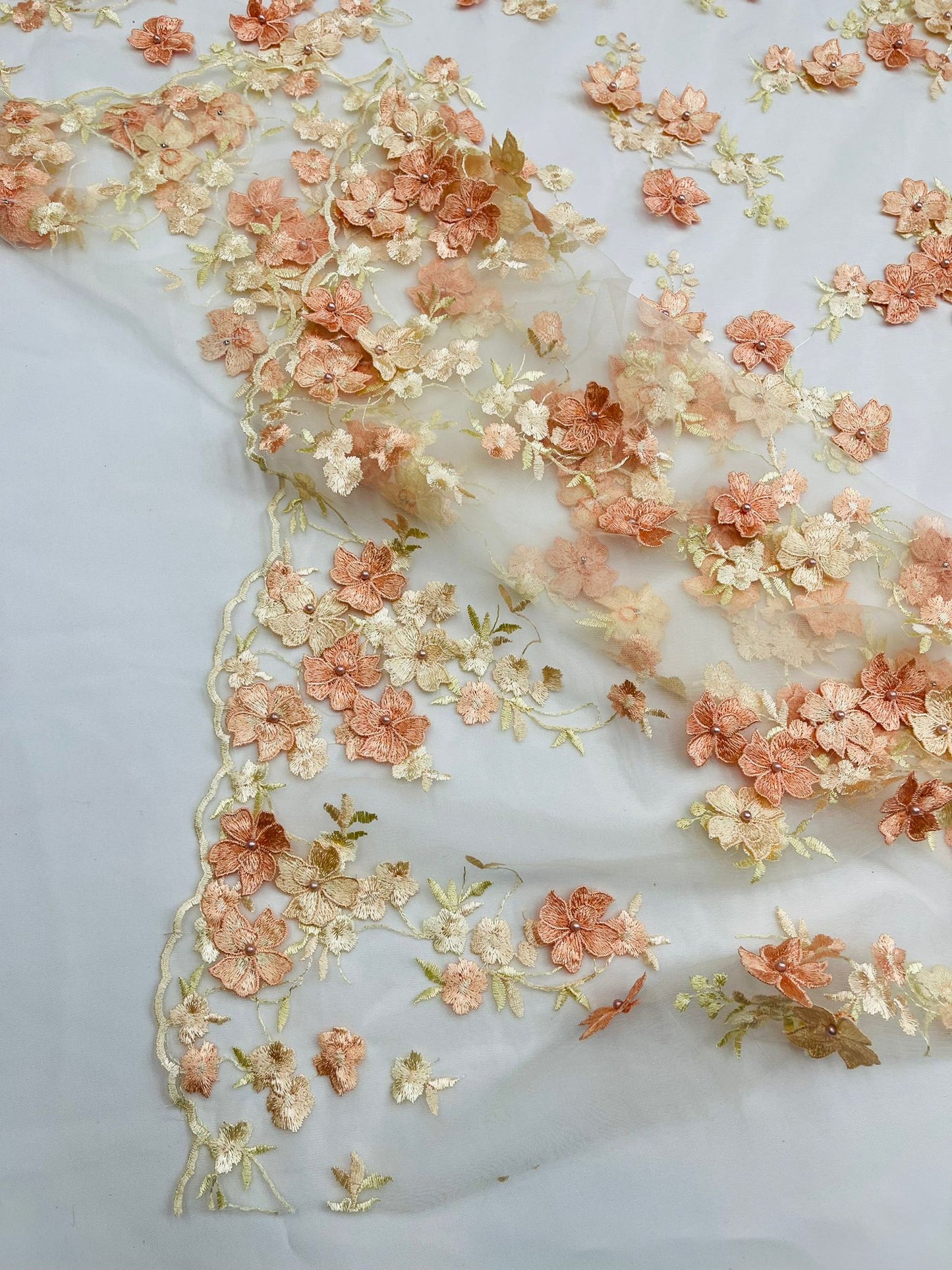 Multi Color 3d floral Daisy Design Embroider Lace 54" Wide| New Creations Fabric & Foam Inc.
