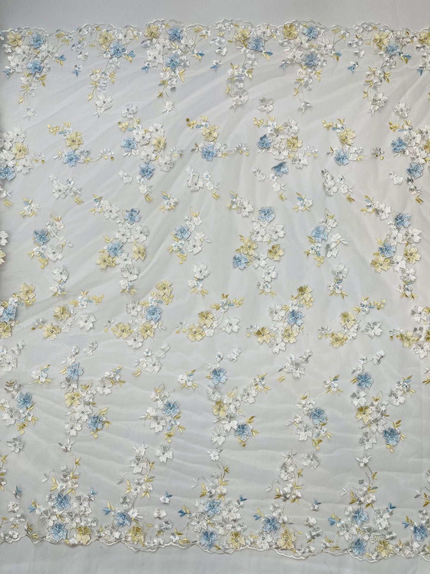 Multi Color 3d floral Daisy Design Embroider Lace 54" Wide| New Creations Fabric & Foam Inc.