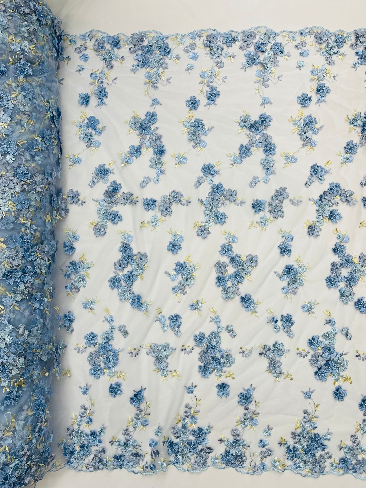 Multi Color 3d floral Daisy Design Embroider Lace 54" Wide| New Creations Fabric & Foam Inc.