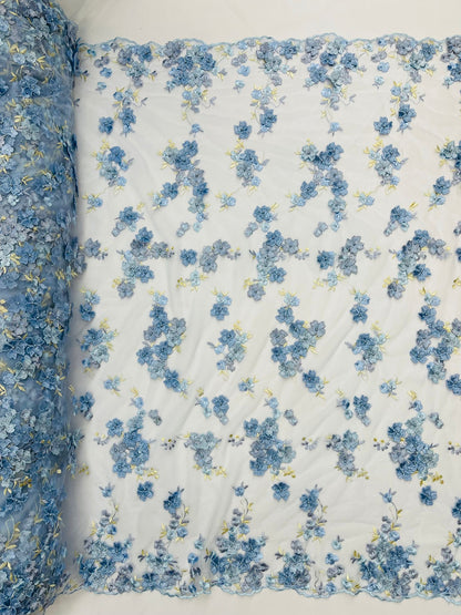 Multi Color 3d floral Daisy Design Embroider Lace 54" Wide| New Creations Fabric & Foam Inc.