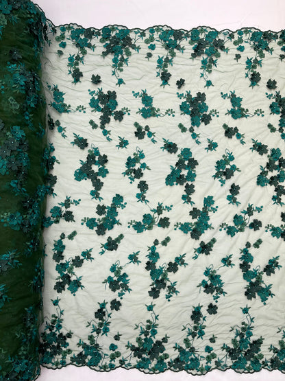 Multi Color 3d floral Daisy Design Embroider Lace 54" Wide| New Creations Fabric & Foam Inc.