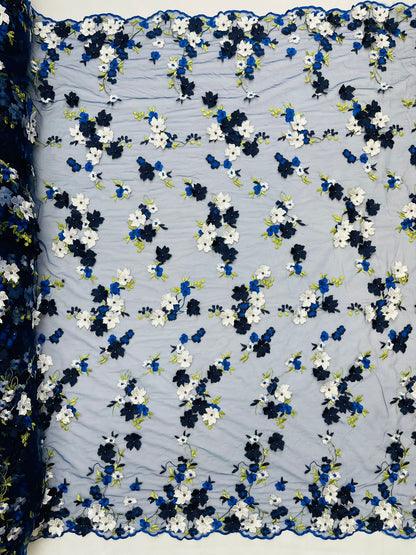 Multi Color 3d floral Daisy Design Embroider Lace 54" Wide| New Creations Fabric & Foam Inc.