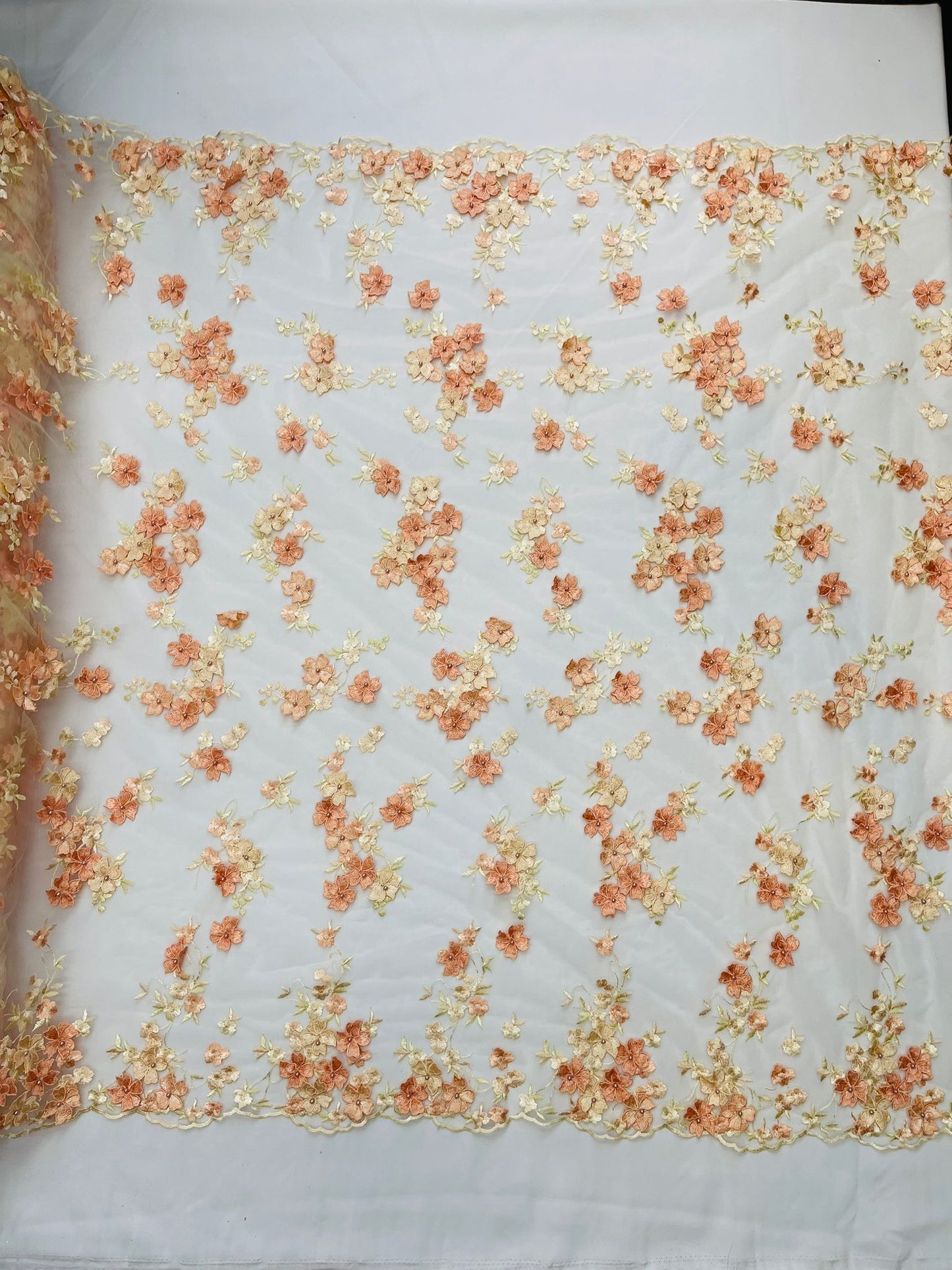Multi Color 3d floral Daisy Design Embroider Lace 54" Wide| New Creations Fabric & Foam Inc.