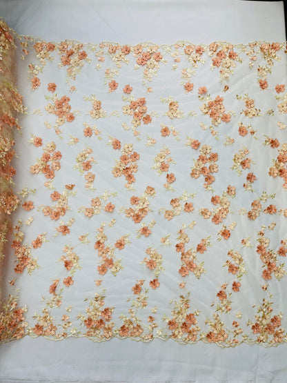 Multi Color 3d floral Daisy Design Embroider Lace 54" Wide| New Creations Fabric & Foam Inc.