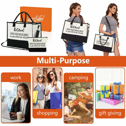 Retirement Gifts Canvas Tote & Makeup Bag Set for Women - 2 Pcs New