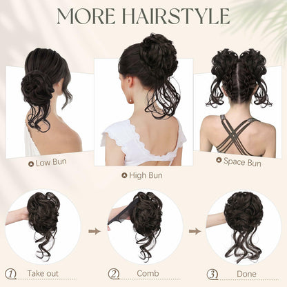 SOFEIYAN Synthetic Messy Bun Hair Piece Claw Clip Wavy Curly Extension