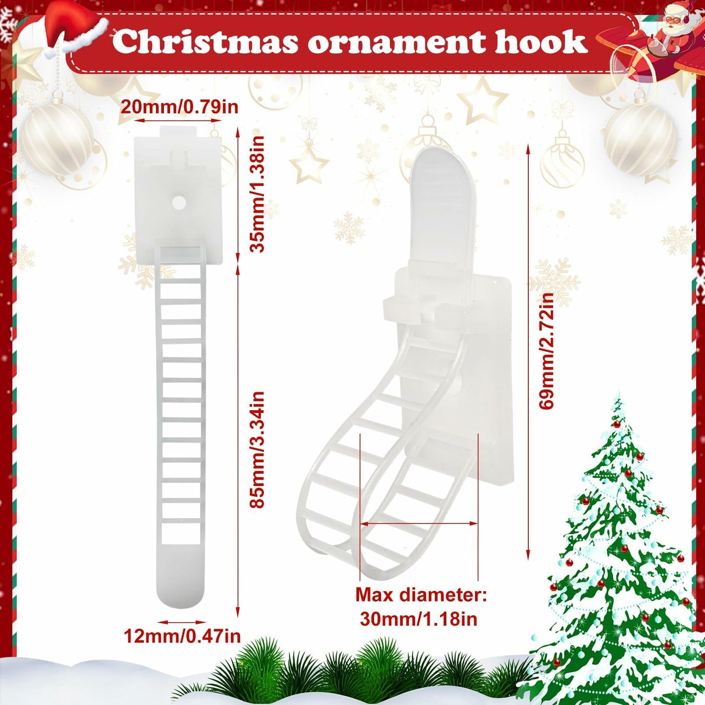 Ziolam 30 PCS Christmas Garland Hangers Adhesive Straps Reusable Stretchable