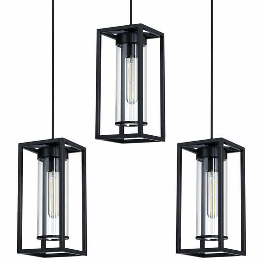 RAINLIGHTING 3 Pack Pendant Ceiling Light 6" Grey Glass Black Finish Indoor