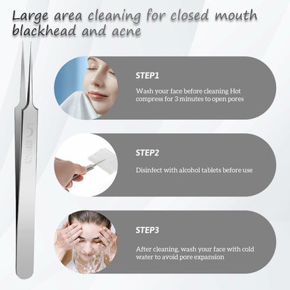 Bewudy 3Pc Stainless Steel Blackhead Remover Tweezers Kit Precision Tool