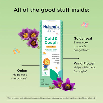 BestBy09/26 Hyland's Kids Cold & Cough Daytime Syrup Natural Relief 4oz