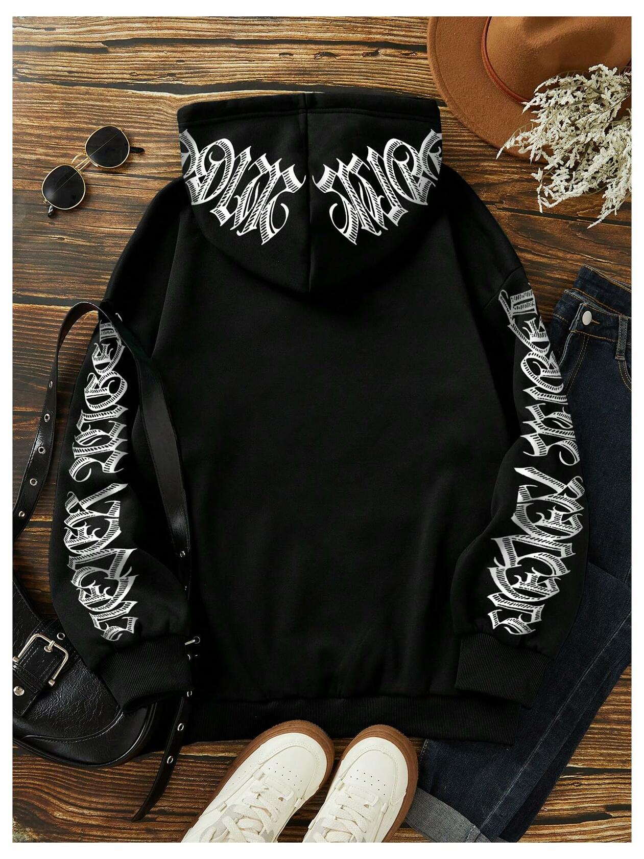 GORGLITTER Women's Halloween Hoodie Black Medium Oversized Sweatshirt