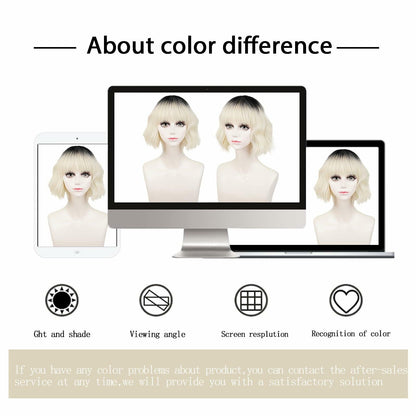 LABEAUTÉ Synthetic Short Wavy Blonde Black Ombre Bob Wig with Bangs