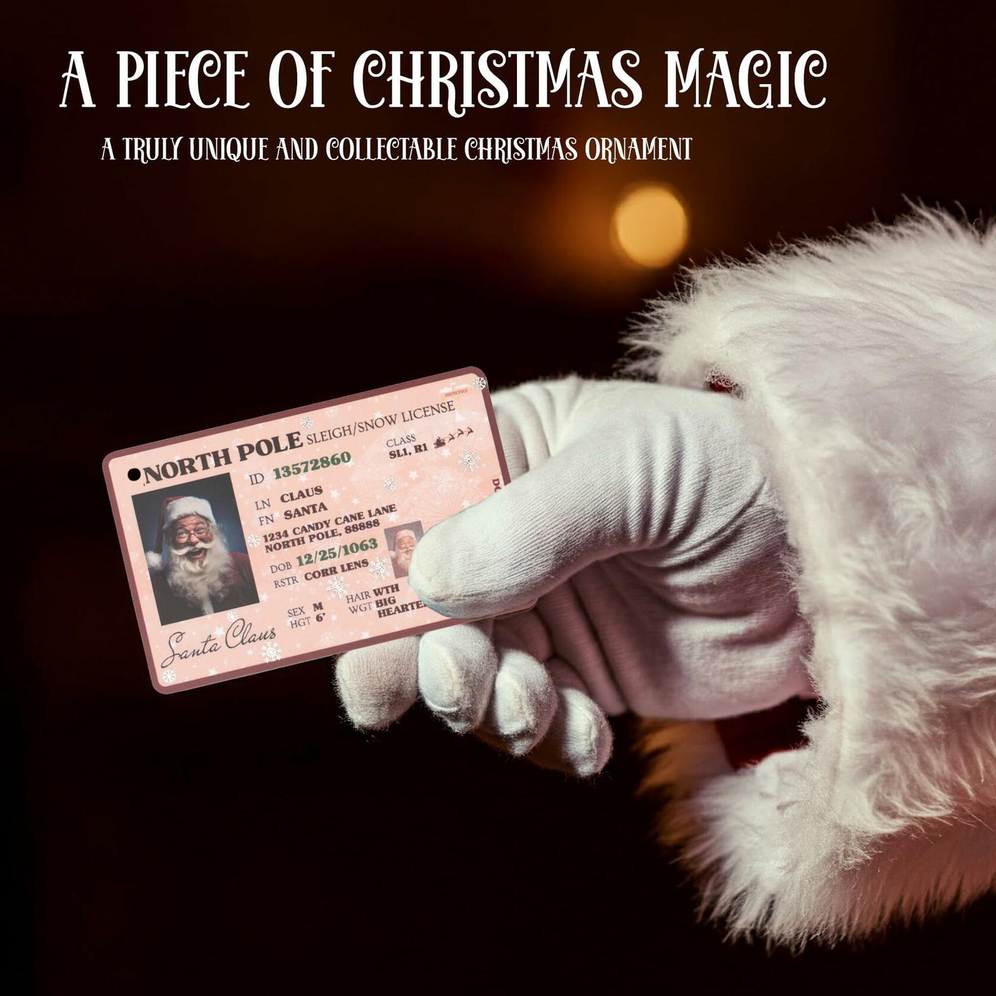 Santa's Lost Driver License Christmas Ornament with String & Envelope