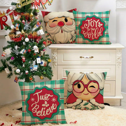 Fjfz Christmas Santa Mrs Claus Throw Pillow Covers 20x20 Green Set of 4
