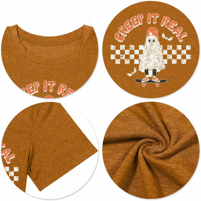 HQP Halloween Ghost T-Shirt Women Brown Size S