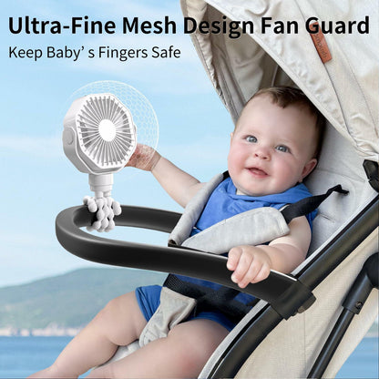 Lerat Portable Stroller Fan Flexible Tripod 3 Speeds Rechargeable White